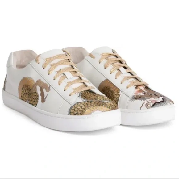 Johnny was Women's White and Gold Sneakers - Picture 1 of 12